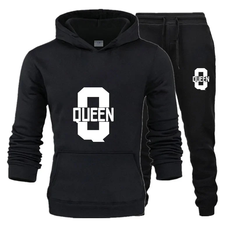Amant de la mode Couple vêtements ensemble de vêtements de sport roi reine imprimé vêtements à capuche 2 pièces ensemble femmes Camara Shopping Amant de la mode Couple vêtements ensemble de vêtements de sport roi reine imprimé vêtements à capuche 2 pièces ensemble femmes