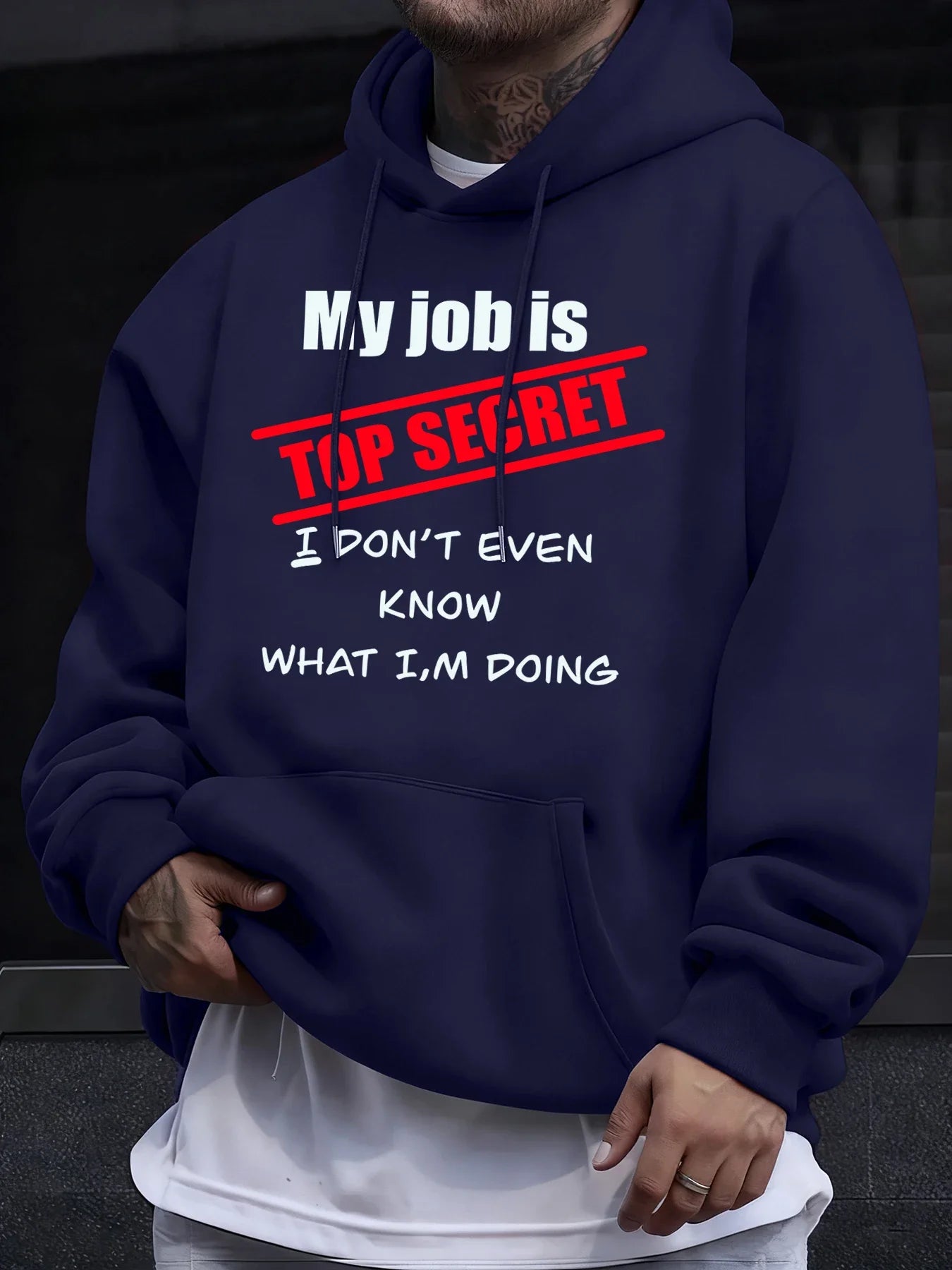 My Job Is Top Secret Prints Pulls amples à manches longues pour hommes, style classique décontracté, tendance sport, vêtements Camara Shopping My Job Is Top Secret Prints Pulls amples à manches longues pour hommes, style classique décontracté, tendance sport, vêtements