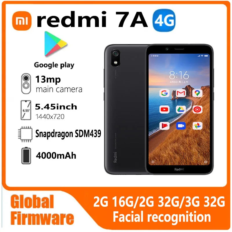 Xiaomi Redmi 7A smartphone Global firmware 4G 5.45 inche 1440×720 13MP Qualcomm Snapdragon 439 facial recognition used phone Camara Shopping Xiaomi Redmi 7A smartphone Global firmware 4G 5.45 inche 1440×720 13MP Qualcomm Snapdragon 439 facial recognition used phone