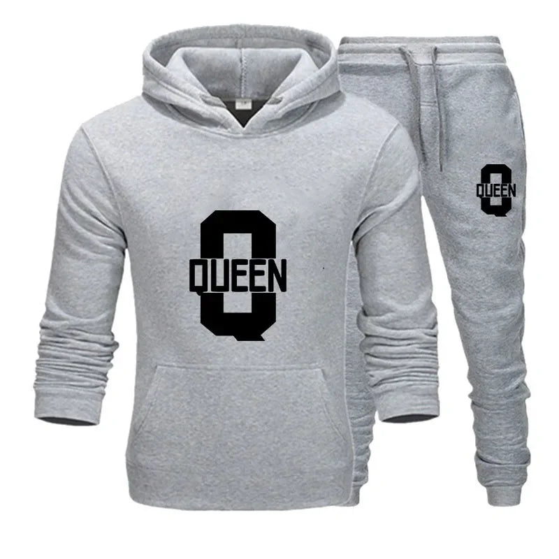 Amant de la mode Couple vêtements ensemble de vêtements de sport roi reine imprimé vêtements à capuche 2 pièces ensemble femmes Camara Shopping Amant de la mode Couple vêtements ensemble de vêtements de sport roi reine imprimé vêtements à capuche 2 pièces ensemble femmes