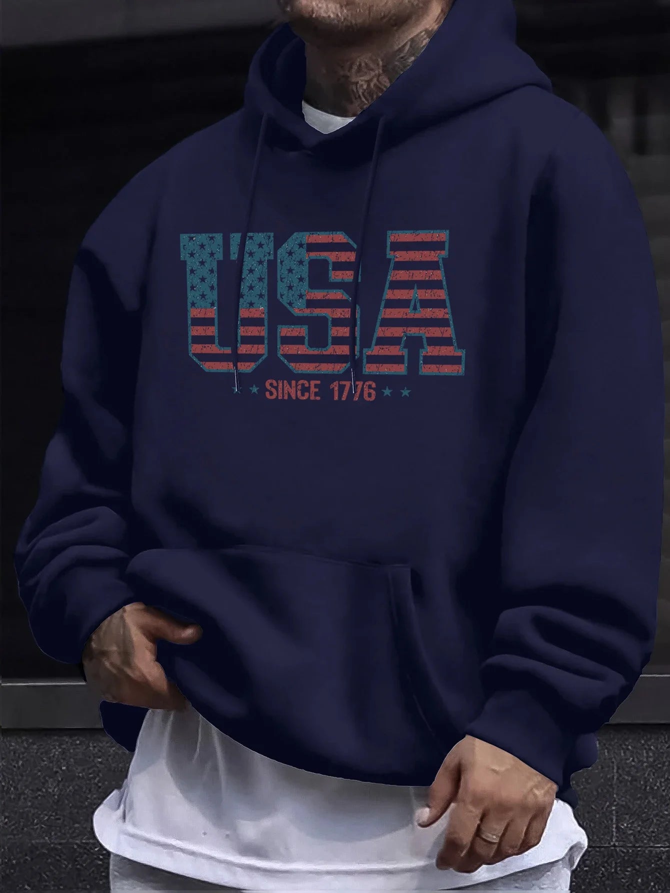 Créatif Usa depuis 1776 lettre imprimer polaire vêtements homme automne décontracté sweats basique Sport à capuche chaud rue Camara Shopping Créatif Usa depuis 1776 lettre imprimer polaire vêtements homme automne décontracté sweats basique Sport à capuche chaud rue