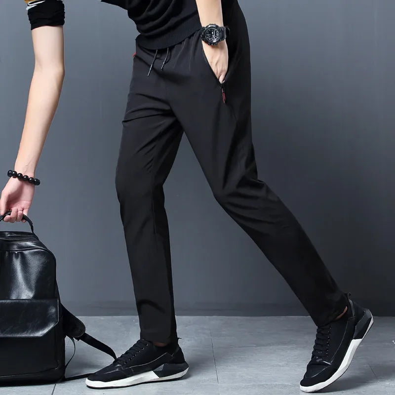 Men's Casual Pants Stretch Slim Fit Elastic Waist Jogger Korean Classic Blue Black Gray Male Brand Trousers Plus Size Camara Shopping Men's Casual Pants Stretch Slim Fit Elastic Waist Jogger Korean Classic Blue Black Gray Male Brand Trousers Plus Size