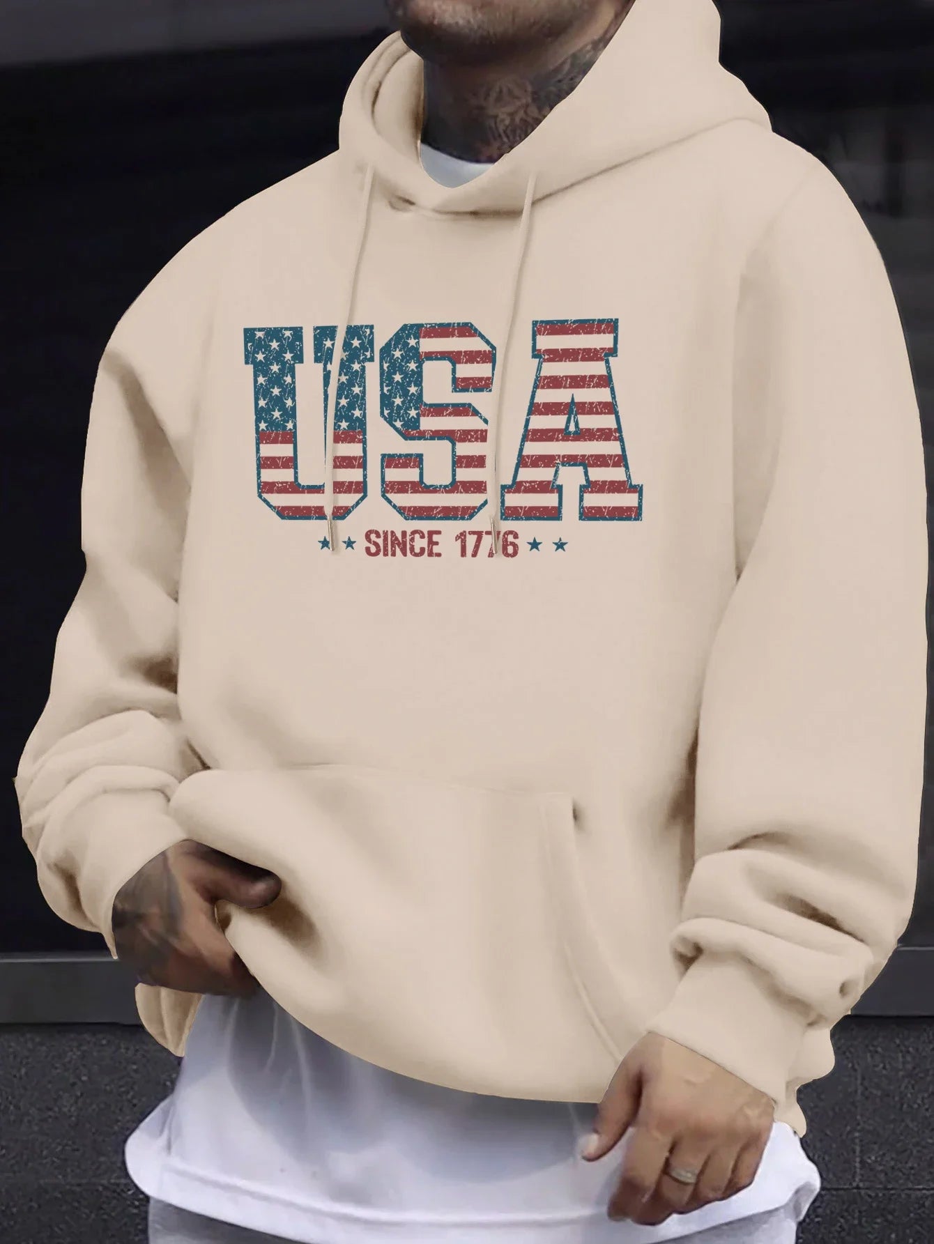 Créatif Usa depuis 1776 lettre imprimer polaire vêtements homme automne décontracté sweats basique Sport à capuche chaud rue Camara Shopping Créatif Usa depuis 1776 lettre imprimer polaire vêtements homme automne décontracté sweats basique Sport à capuche chaud rue