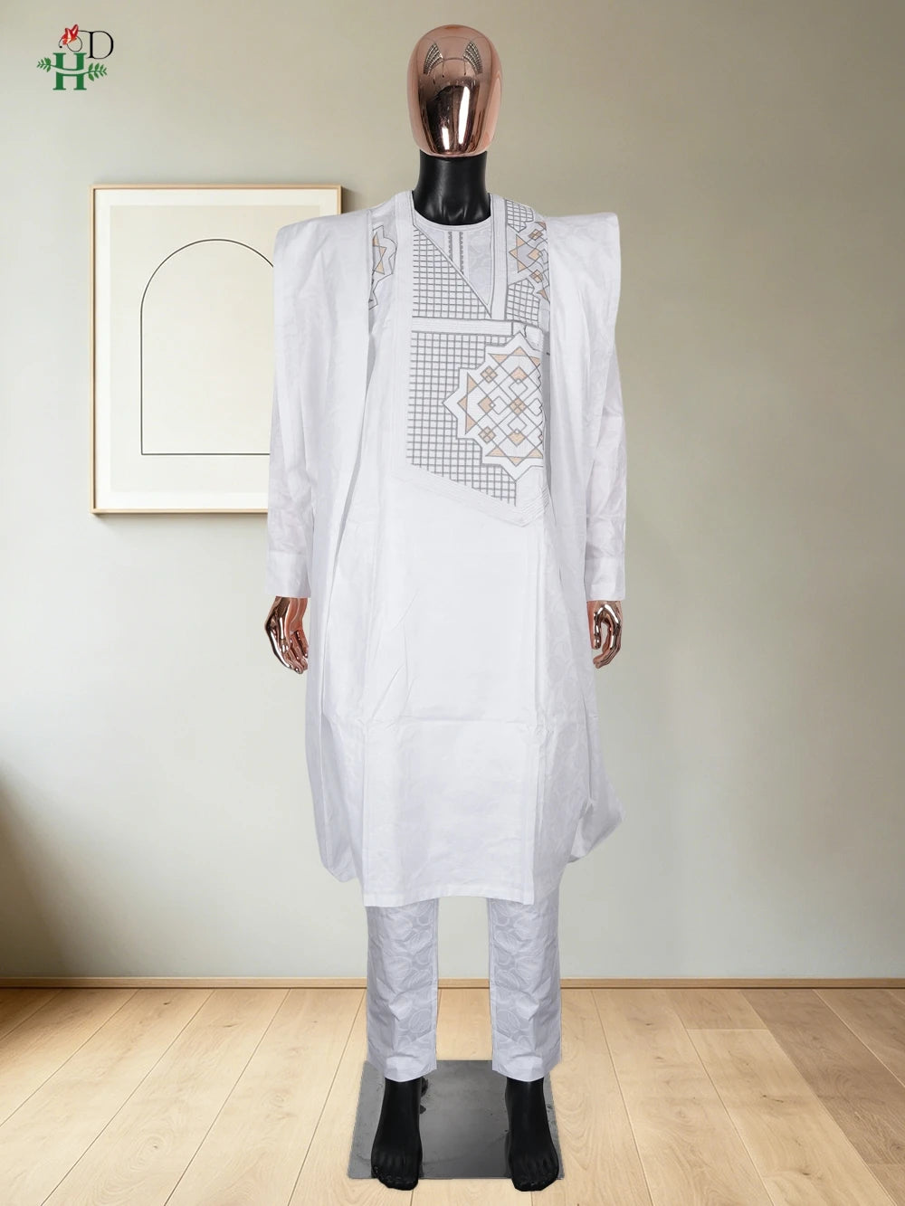 H&D Dresses on Clearance Sale African Dresses for Man Agbada Sets 3PCS White Embroidered Vrai Bazin Original Vêtements D'Afrique Camara Shopping H&D Dresses on Clearance Sale African Dresses for Man Agbada Sets 3PCS White Embroidered Vrai Bazin Original Vêtements D'Afrique