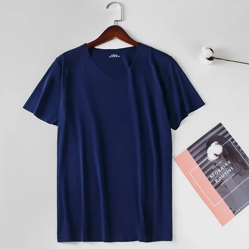 Summer Seamless Breathable Ice Silk T-Shirt Vest Men's Sports Short Sleeve T-shirt Solid Color V-neck Tees Quick Dry Shirt Tops Camara Shopping Summer Seamless Breathable Ice Silk T-Shirt Vest Men's Sports Short Sleeve T-shirt Solid Color V-neck Tees Quick Dry Shirt Tops