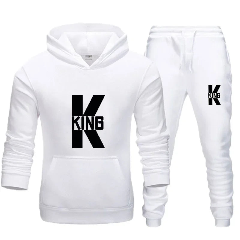 Amant de la mode Couple vêtements ensemble de vêtements de sport roi reine imprimé vêtements à capuche 2 pièces ensemble femmes Camara Shopping Amant de la mode Couple vêtements ensemble de vêtements de sport roi reine imprimé vêtements à capuche 2 pièces ensemble femmes