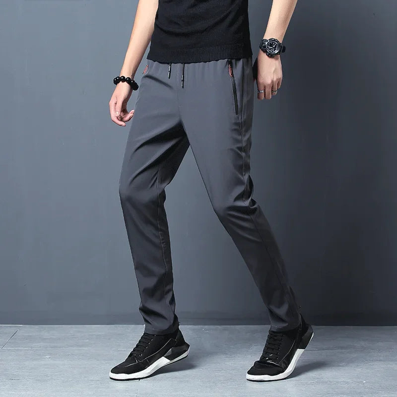 Men's Casual Pants Stretch Slim Fit Elastic Waist Jogger Korean Classic Blue Black Gray Male Brand Trousers Plus Size Camara Shopping Men's Casual Pants Stretch Slim Fit Elastic Waist Jogger Korean Classic Blue Black Gray Male Brand Trousers Plus Size