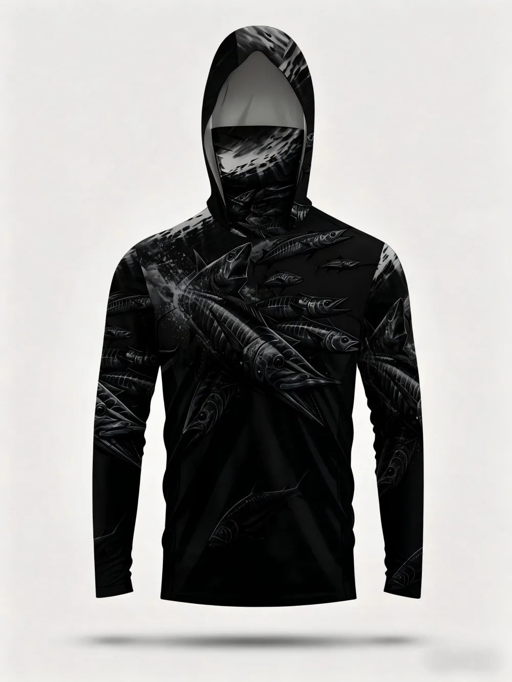Men's summer fashion fish school print comfortable breathable hooded fishing suit long sleeved T-shirt outdoor casual top Camara Shopping Men's summer fashion fish school print comfortable breathable hooded fishing suit long sleeved T-shirt outdoor casual top