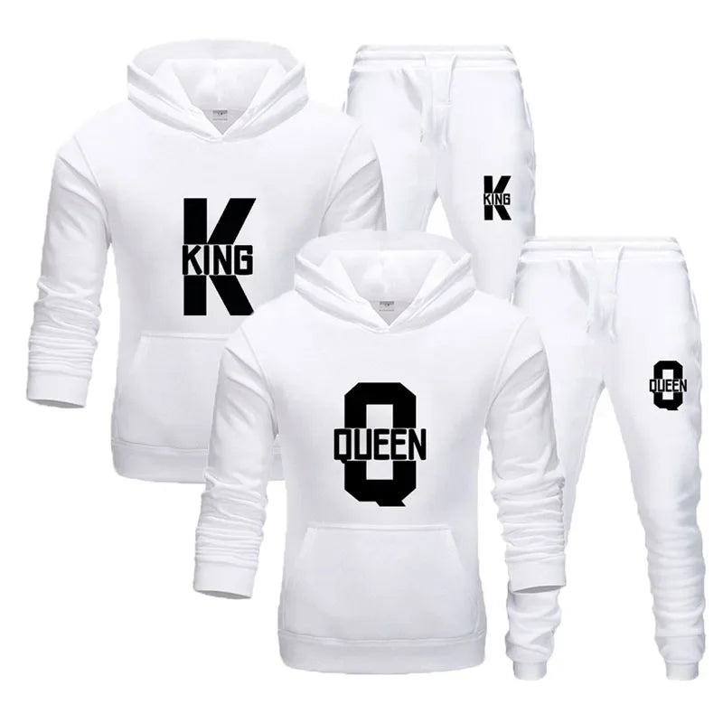 Amant de la mode Couple vêtements ensemble de vêtements de sport roi reine imprimé vêtements à capuche 2 pièces ensemble femmes Camara Shopping Amant de la mode Couple vêtements ensemble de vêtements de sport roi reine imprimé vêtements à capuche 2 pièces ensemble femmes