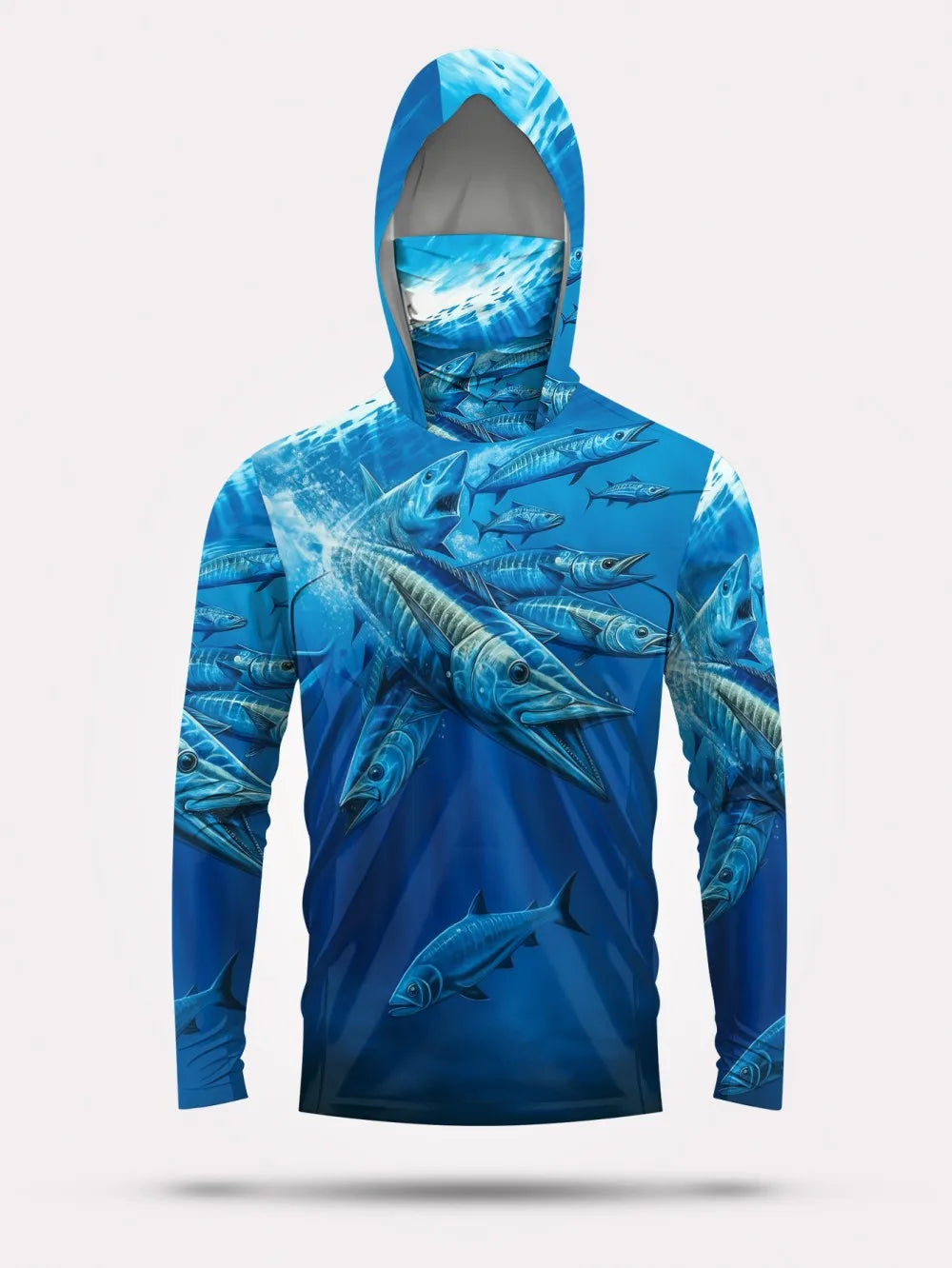 Men's summer fashion fish school print comfortable breathable hooded fishing suit long sleeved T-shirt outdoor casual top Camara Shopping Men's summer fashion fish school print comfortable breathable hooded fishing suit long sleeved T-shirt outdoor casual top