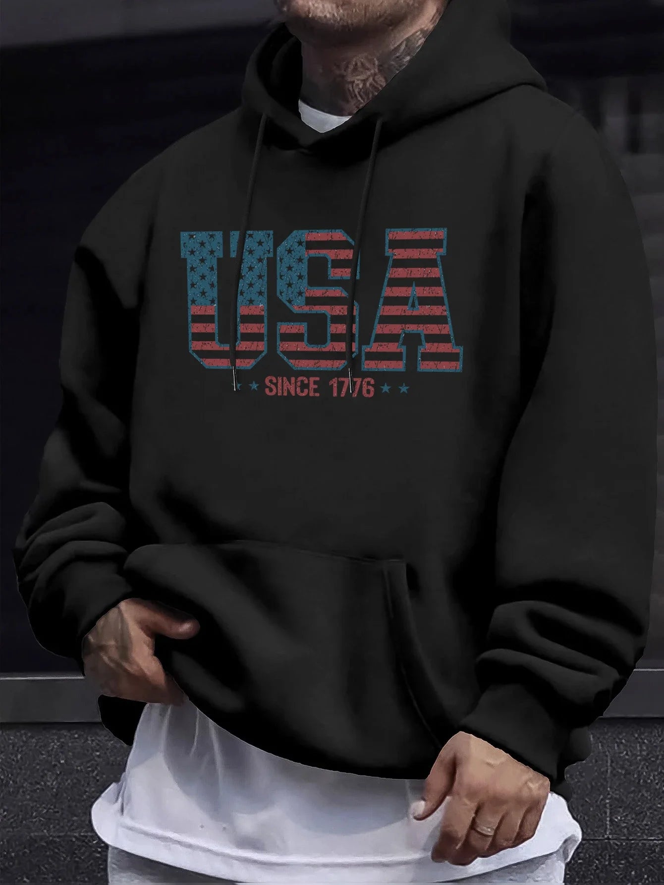 Créatif Usa depuis 1776 lettre imprimer polaire vêtements homme automne décontracté sweats basique Sport à capuche chaud rue Camara Shopping Créatif Usa depuis 1776 lettre imprimer polaire vêtements homme automne décontracté sweats basique Sport à capuche chaud rue