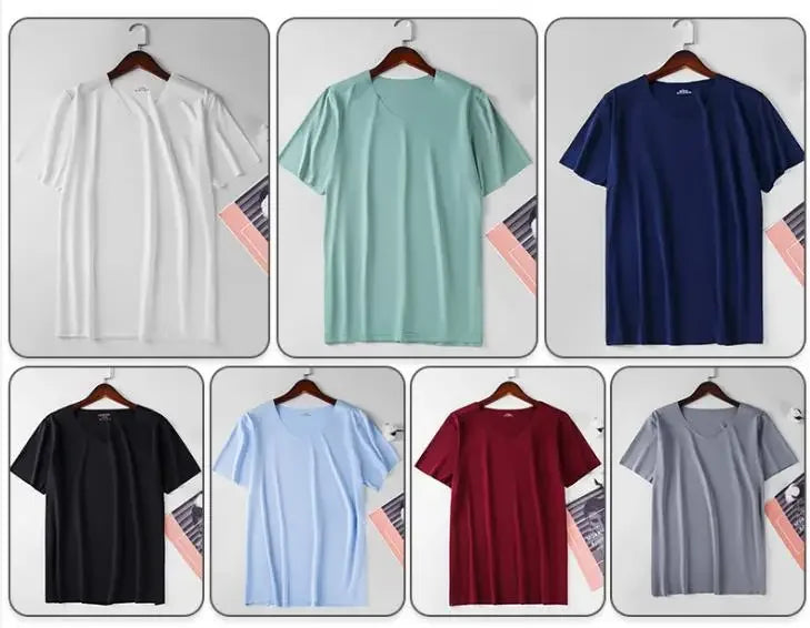 Summer Seamless Breathable Ice Silk T-Shirt Vest Men's Sports Short Sleeve T-shirt Solid Color V-neck Tees Quick Dry Shirt Tops Camara Shopping Summer Seamless Breathable Ice Silk T-Shirt Vest Men's Sports Short Sleeve T-shirt Solid Color V-neck Tees Quick Dry Shirt Tops