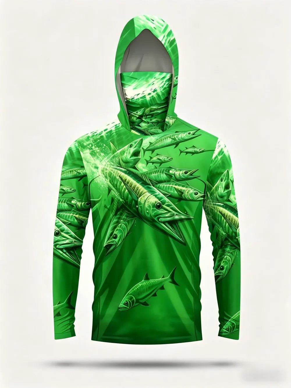 Men's summer fashion fish school print comfortable breathable hooded fishing suit long sleeved T-shirt outdoor casual top Camara Shopping Men's summer fashion fish school print comfortable breathable hooded fishing suit long sleeved T-shirt outdoor casual top