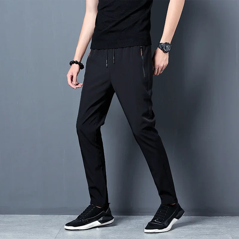 Men's Casual Pants Stretch Slim Fit Elastic Waist Jogger Korean Classic Blue Black Gray Male Brand Trousers Plus Size Camara Shopping Men's Casual Pants Stretch Slim Fit Elastic Waist Jogger Korean Classic Blue Black Gray Male Brand Trousers Plus Size