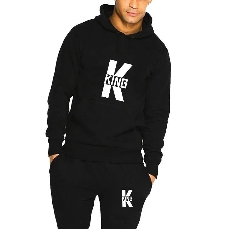 Amant de la mode Couple vêtements ensemble de vêtements de sport roi reine imprimé vêtements à capuche 2 pièces ensemble femmes Camara Shopping Amant de la mode Couple vêtements ensemble de vêtements de sport roi reine imprimé vêtements à capuche 2 pièces ensemble femmes