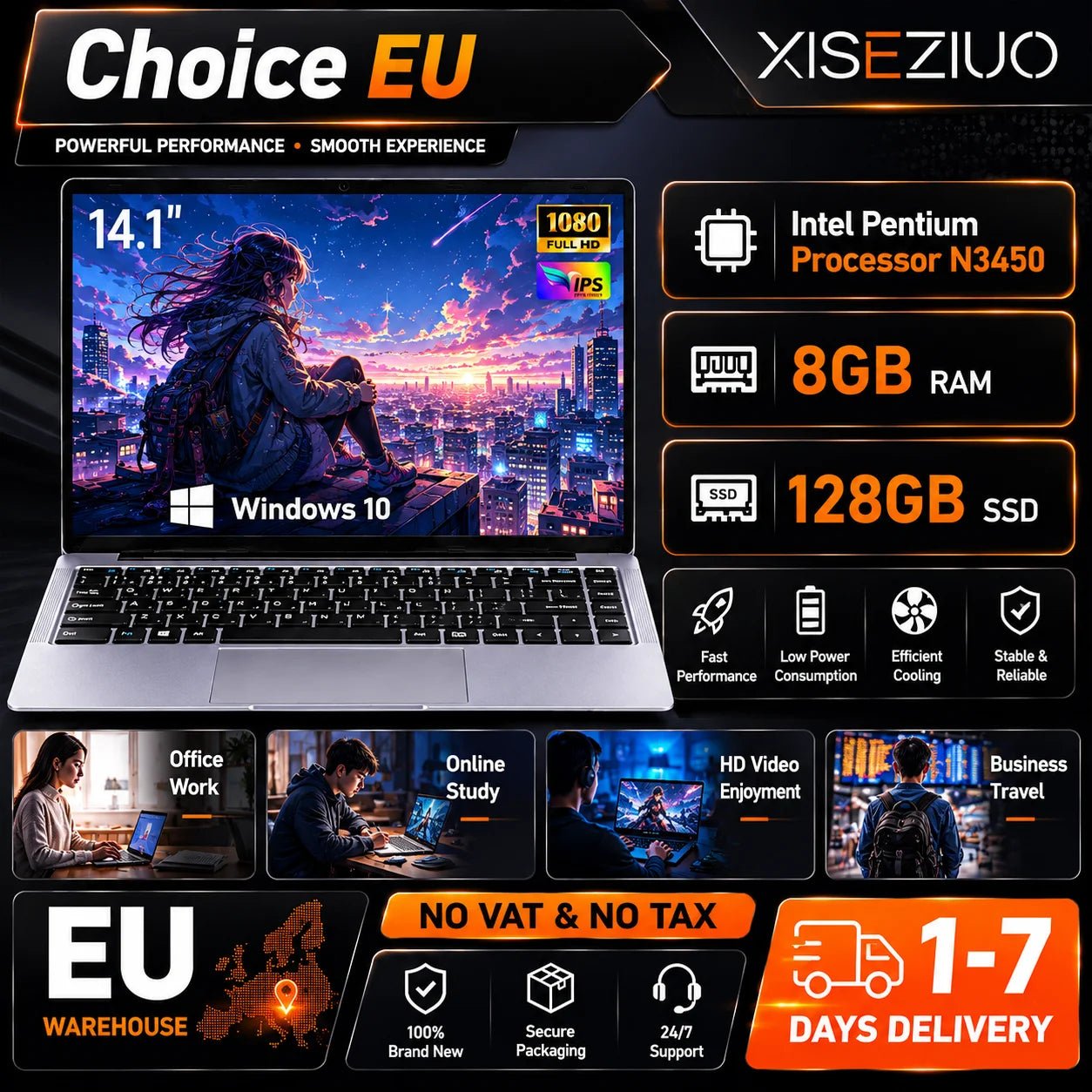 Ordinateur Portable 14,1 Pouces FHD IPS Windows 11, Intel Celeron N3450, 8Go RAM 128Go SSD, PC Portable Léger avec WiFi 2.4G Bluetooth 4.2, Webcam HD, Mini HDMI, USB 3.0, Clavier AZERTY, Livraison Rapide depuis Entrepôt FR, - Camara ShoppingOrdinateur Portable 14,1 Pouces FHD IPS Windows 11, Intel Celeron N3450, 8Go RAM 128Go SSD, PC Portable Léger avec WiFi 2.4G Bluetooth 4.2, Webcam HD, Mini HDMI, USB 3.0, Clavier AZERTY, Livraison Rapide depuis Entrepôt FR,