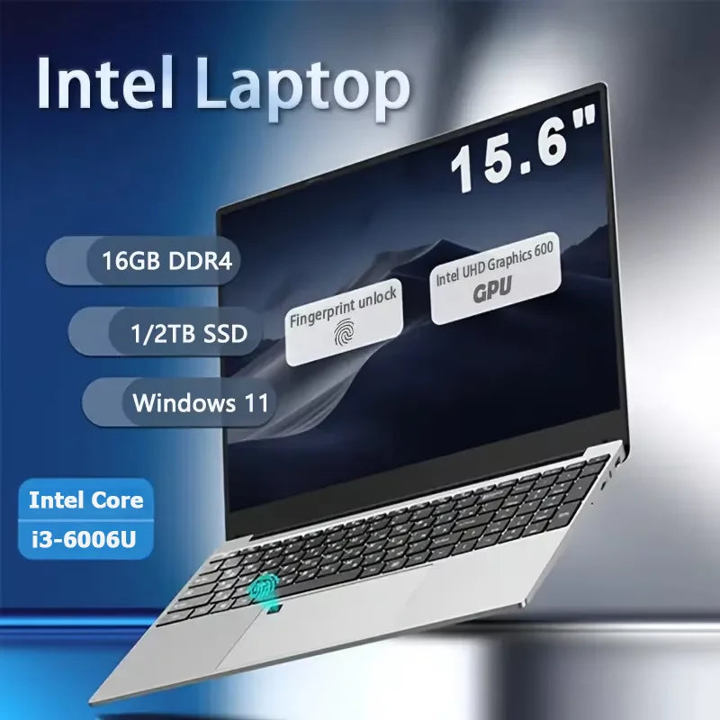 Ordinateur portable FUCHU 2026 portable 15,6 pouces avec déverrouillage par empreinte digitale, clavier rétroéclairé, 16 Go de RAM DDR3, SSD 512 Go/1 To/2 To, Intel i3-6006U, Windows 11 Pro, idéal pour le bureau, les ét Camara Shopping Ordinateur portable FUCHU 2026 portable 15,6 pouces avec déverrouillage par empreinte digitale, clavier rétroéclairé, 16 Go de RAM DDR3, SSD 512 Go/1 To/2 To, Intel i3-6006U, Windows 11 Pro, idéal pour le bureau, les ét