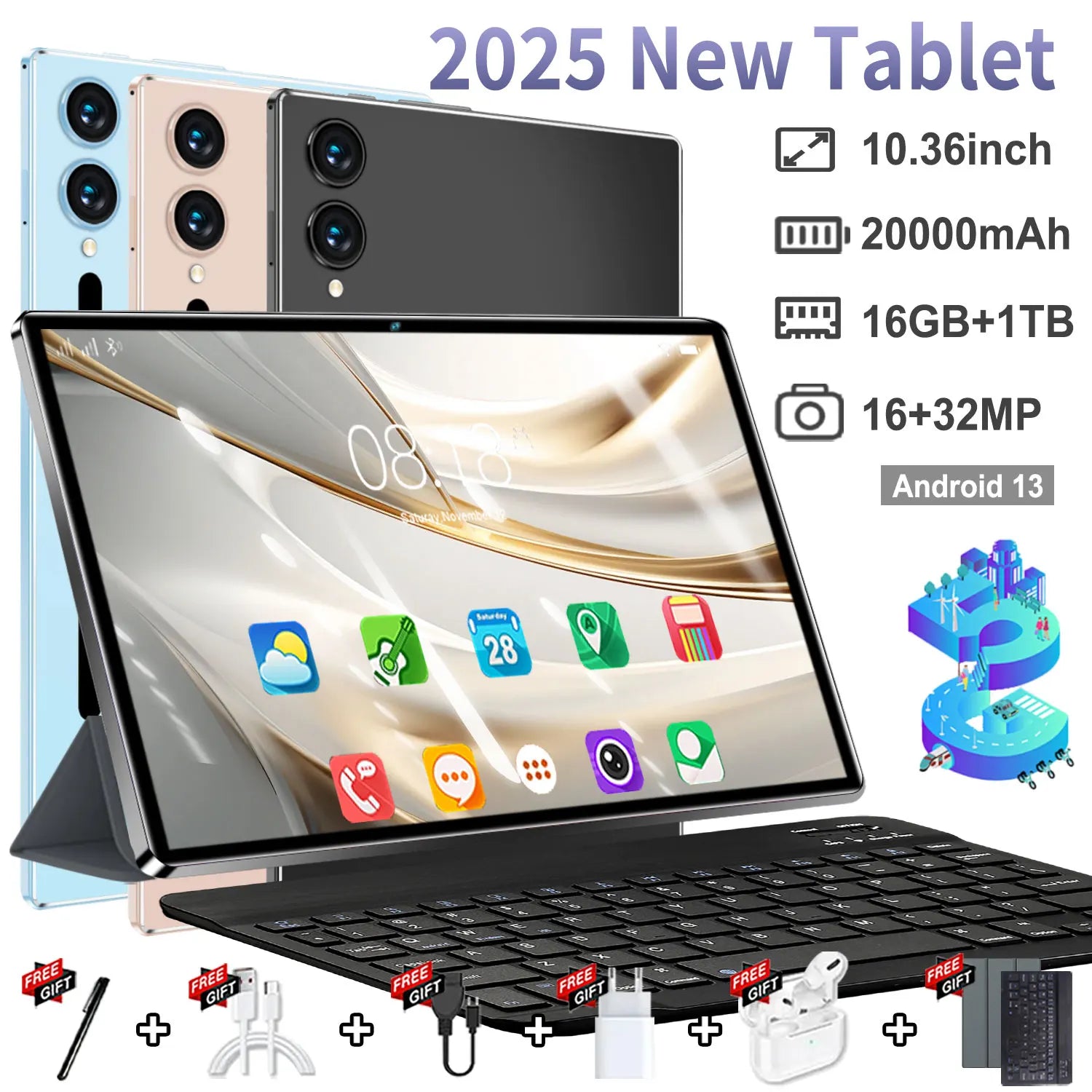 Tablette intelligente surdimensionnée avec stockage interne, écran 10,36 pouces, processeur 10 cœurs, Android 13, 16 Go de RAM, 1 To de ROM, Wi-Fi 5G, batterie 20000 mAh, caméra frontale 16 MP, caméra arrière 32 MP, pou Camara Shopping Tablette intelligente surdimensionnée avec stockage interne, écran 10,36 pouces, processeur 10 cœurs, Android 13, 16 Go de RAM, 1 To de ROM, Wi-Fi 5G, batterie 20000 mAh, caméra frontale 16 MP, caméra arrière 32 MP, pou
