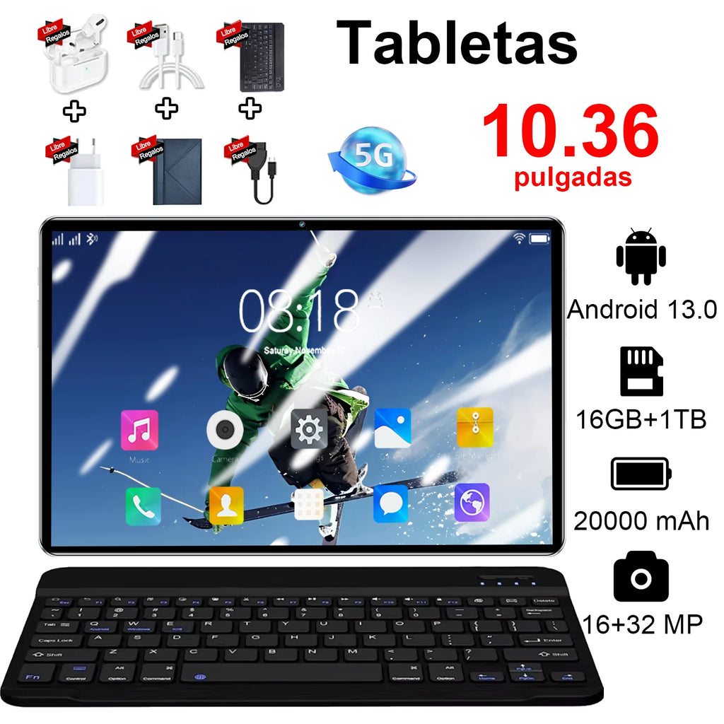 Tablette sans fil multifonctionnelle avec Bluetooth 5.0, écran 10,36 pouces, processeur 10 cœurs Android 13, stockage 16 Go + 1 To, réseau 5G, batterie 20000 mAh, caméra HD 16+32 MP pour les cours en ligne Camara Shopping Tablette sans fil multifonctionnelle avec Bluetooth 5.0, écran 10,36 pouces, processeur 10 cœurs Android 13, stockage 16 Go + 1 To, réseau 5G, batterie 20000 mAh, caméra HD 16+32 MP pour les cours en ligne