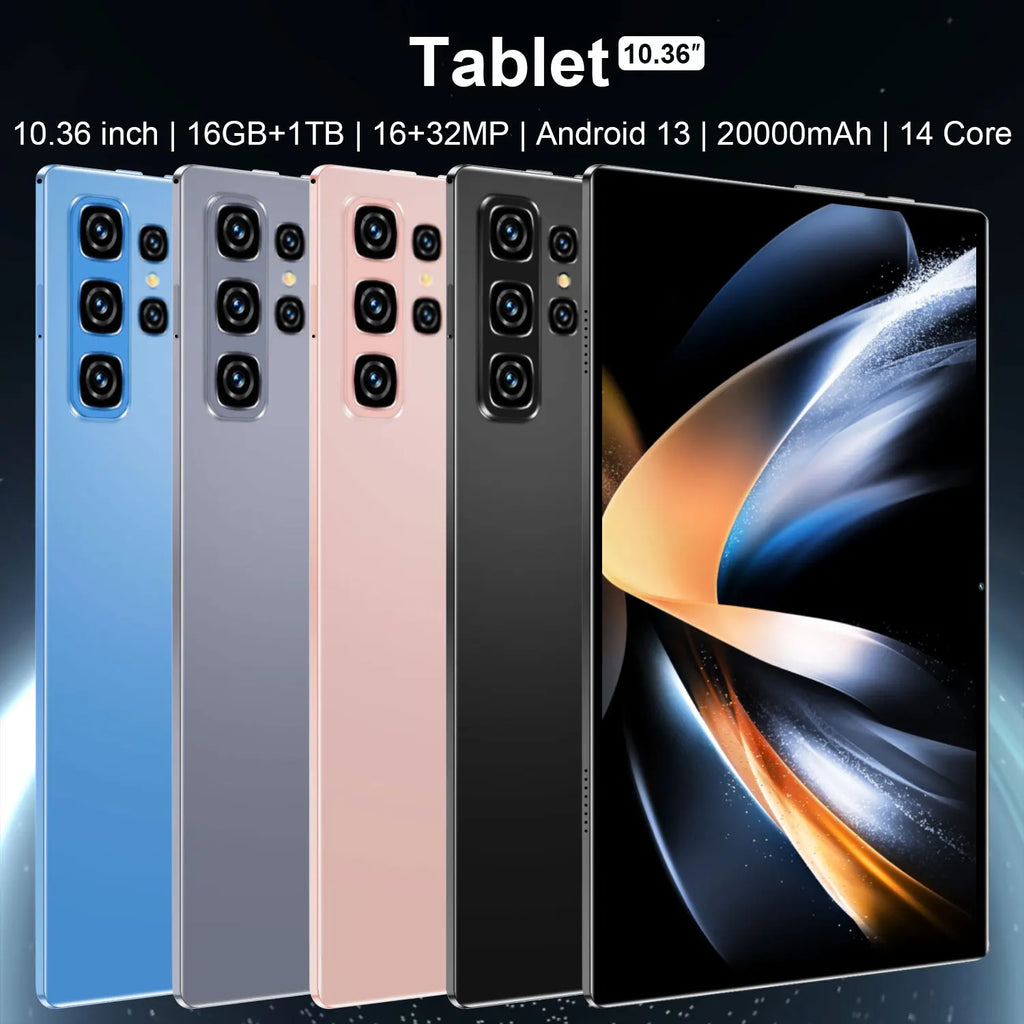 Tablette sans fil multifonctionnelle avec Bluetooth 5.0, écran 10,36 pouces, processeur 10 cœurs Android 13, stockage 16 Go + 1 To, réseau 5G, batterie 20000 mAh, caméra HD 16+32 MP pour les cours en ligne Camara Shopping Tablette sans fil multifonctionnelle avec Bluetooth 5.0, écran 10,36 pouces, processeur 10 cœurs Android 13, stockage 16 Go + 1 To, réseau 5G, batterie 20000 mAh, caméra HD 16+32 MP pour les cours en ligne