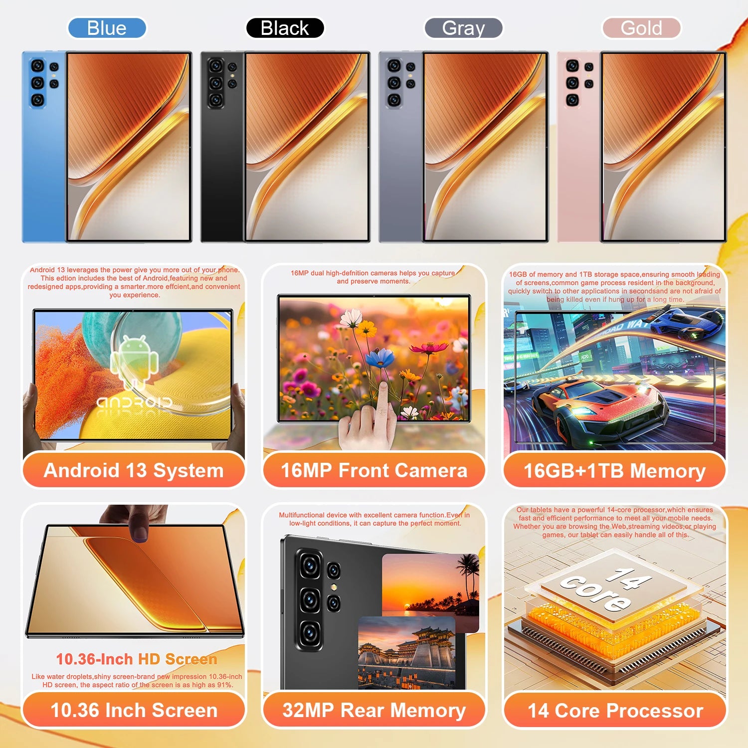 Tablette HD 10,36 pouces avec clavier, 16 Go de RAM, 1 To de ROM, 5G, processeur 14 cœurs, batterie 20000 mAh, Android 13, Bluetooth, Wi-Fi, GPS, pour le bureau Camara Shopping Tablette HD 10,36 pouces avec clavier, 16 Go de RAM, 1 To de ROM, 5G, processeur 14 cœurs, batterie 20000 mAh, Android 13, Bluetooth, Wi-Fi, GPS, pour le bureau