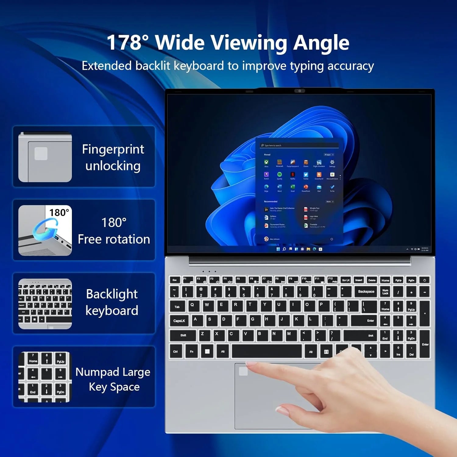 Ordinateur portable FUCHU 2026 portable 15,6 pouces avec déverrouillage par empreinte digitale, clavier rétroéclairé, 16 Go de RAM DDR3, SSD 512 Go/1 To/2 To, Intel i3-6006U, Windows 11 Pro, idéal pour le bureau, les ét Camara Shopping Ordinateur portable FUCHU 2026 portable 15,6 pouces avec déverrouillage par empreinte digitale, clavier rétroéclairé, 16 Go de RAM DDR3, SSD 512 Go/1 To/2 To, Intel i3-6006U, Windows 11 Pro, idéal pour le bureau, les ét