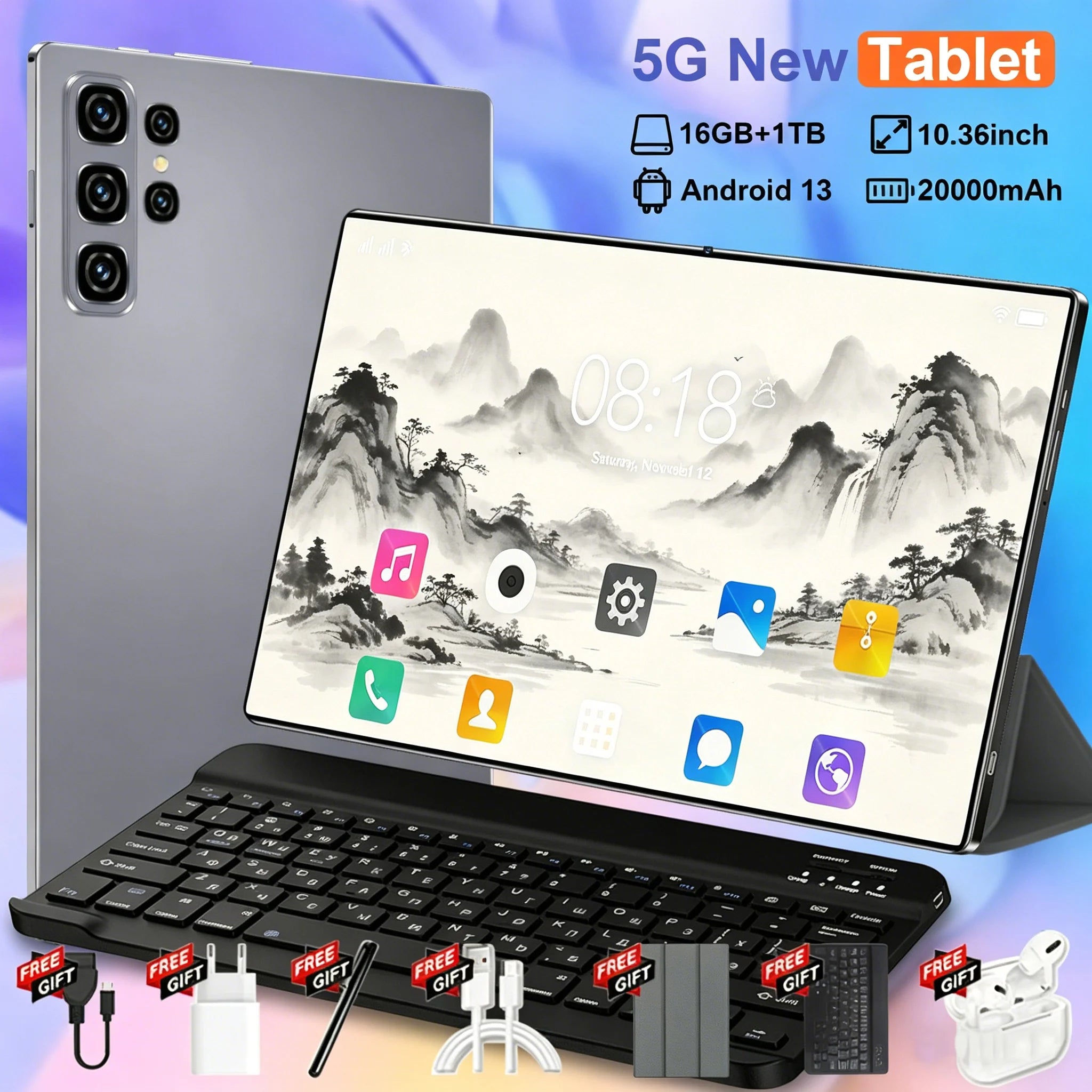 Tablette PC 10,36 pouces Android 13 5G avec double caméra, double SIM, processeur 14 cœurs, Google Play, Bluetooth, Wifi, 16 Go de RAM + 1 To de ROM Camara Shopping Tablette PC 10,36 pouces Android 13 5G avec double caméra, double SIM, processeur 14 cœurs, Google Play, Bluetooth, Wifi, 16 Go de RAM + 1 To de ROM