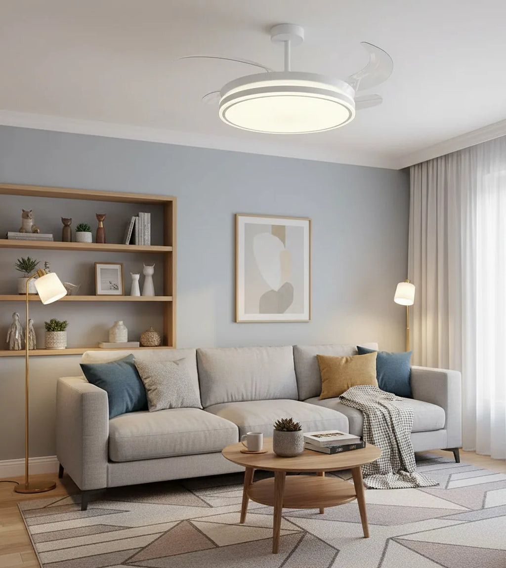 Ventilateur de plafond avec moteur DC et pales encastrées avec lumière LED mémoire 36W et variateur dimmable (veilleuse)-marque BEL AIR HOME-télécommande silencieuse et efficace incluse-Idéal pour les chambres et les sa