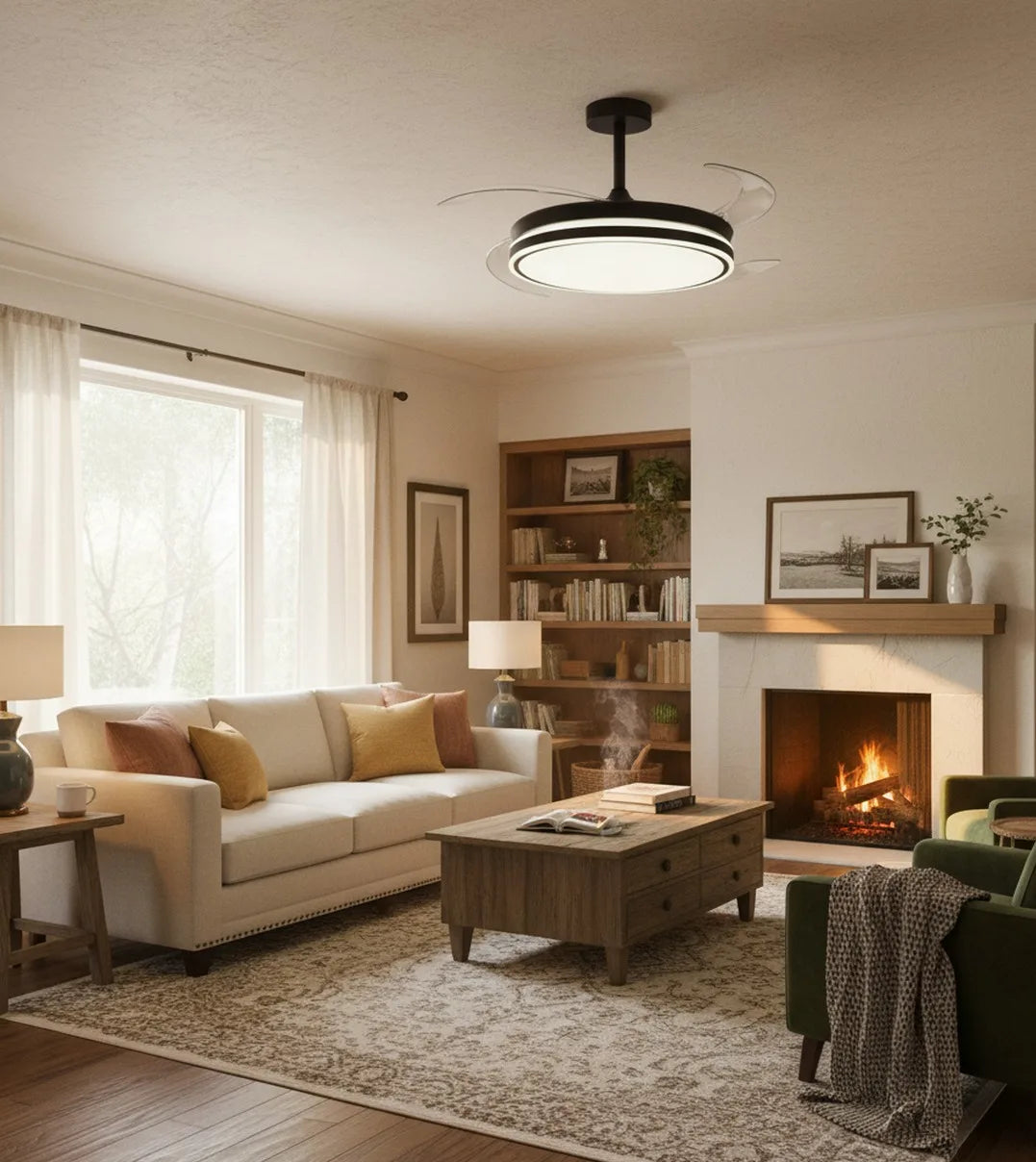 Ventilateur de plafond avec moteur DC et pales encastrées avec lumière LED mémoire 36W et variateur dimmable (veilleuse)-marque BEL AIR HOME-télécommande silencieuse et efficace incluse-Idéal pour les chambres et les sa