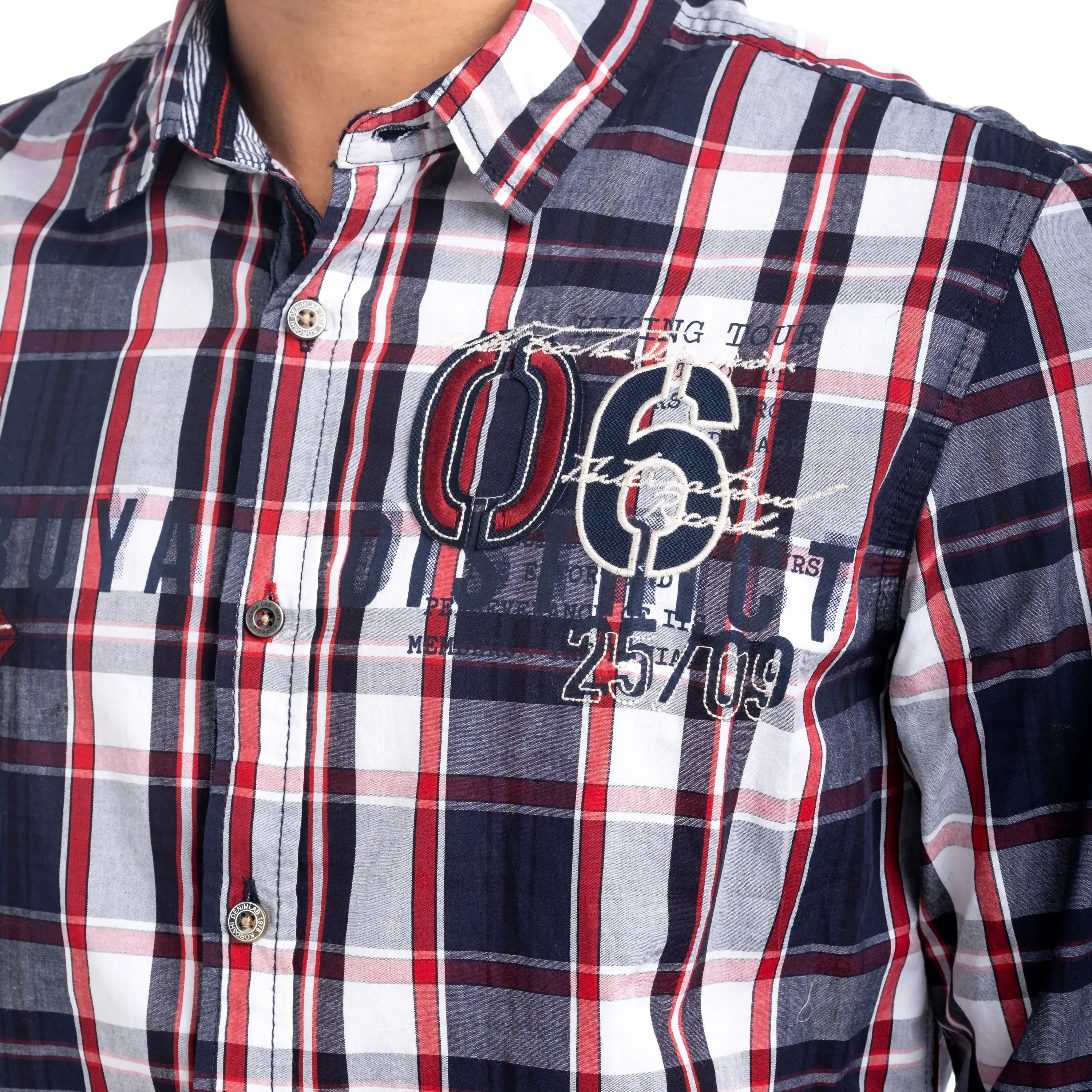 Koroshi - Long Sleeve Plaid Shirt for Men, 100% Cotton with Unique Embroidered Details, Regular Fit, Contrast Cuffs, Ideal for Casual Everyday Wear in Blue and Navy. - Camara ShoppingKoroshi - Long Sleeve Plaid Shirt for Men, 100% Cotton with Unique Embroidered Details, Regular Fit, Contrast Cuffs, Ideal for Casual Everyday Wear in Blue and Navy.