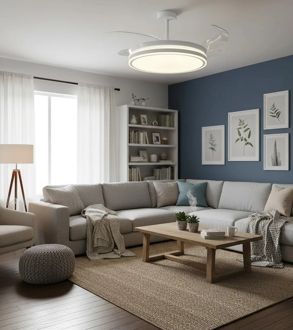 Ventilateur de plafond avec moteur DC et pales encastrées avec lumière LED mémoire 36W et variateur dimmable (veilleuse)-marque BEL AIR HOME-télécommande silencieuse et efficace incluse-Idéal pour les chambres et les sa