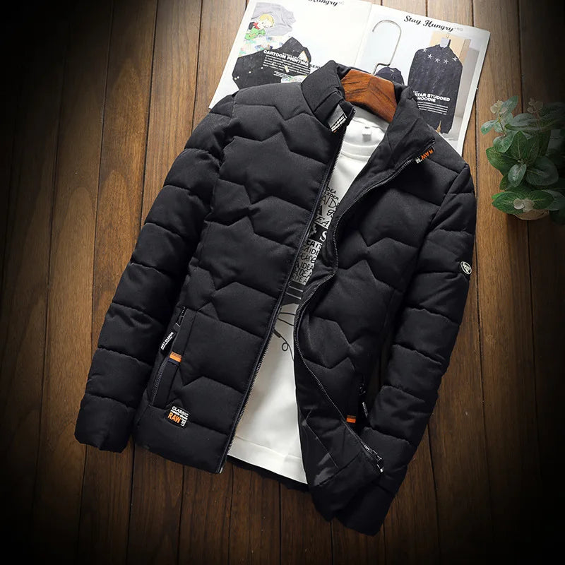 Veste d'hiver épaisse en coton pour homme, manteau chaud, coupe cintrée, rempli de fibres de Polyester, fermeture à glissière, couleur unie Camara Shopping Veste d'hiver épaisse en coton pour homme, manteau chaud, coupe cintrée, rempli de fibres de Polyester, fermeture à glissière, couleur unie