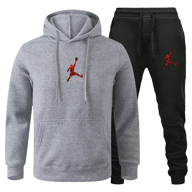Ensemble de survêtement deux pièces imprimé uni, sweat à capuche et pantalon de jogging à revers élastiques, en maille légère, polyvalent, pour homme, streetwear et sportswear d'entraînement