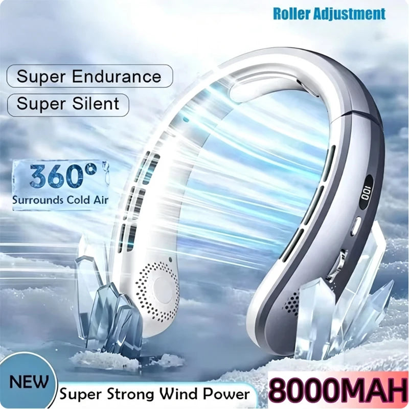 Ventilateur portable à suspendre au cou 8000 mAh, sans pales, rechargeable par USB, silencieux, avec affichage numérique LED, rafraîchisseur d'air mains libres pour la maison et l'extérieur Camara Shopping Ventilateur portable à suspendre au cou 8000 mAh, sans pales, rechargeable par USB, silencieux, avec affichage numérique LED, rafraîchisseur d'air mains libres pour la maison et l'extérieur