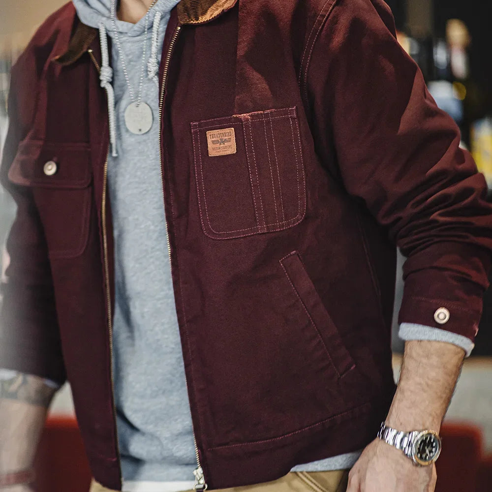 Maden rétro lourd toile Detroit veste col en velours côtelé chasse courte veste zippée avec poches hommes vêtements d'extérieur d'automne Camara Shopping Maden rétro lourd toile Detroit veste col en velours côtelé chasse courte veste zippée avec poches hommes vêtements d'extérieur d'automne