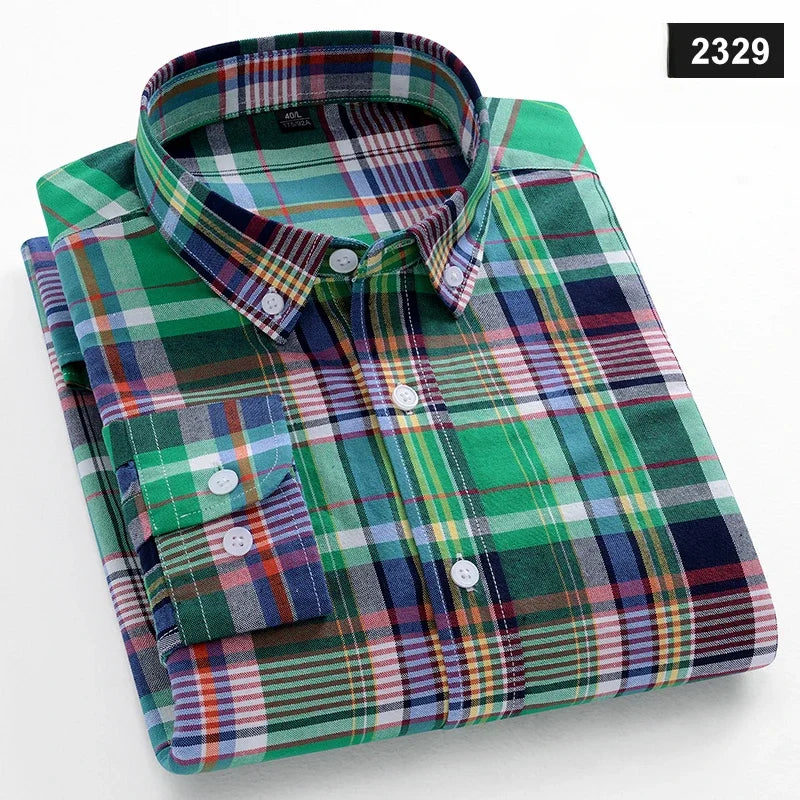 Chemises décontractées à manches longues pour hommes, coupe cintrée, uni, 100% coton, hauts à carreaux rayés, doux, styliste, mode, tendances coréennes, vêtements Camara Shopping Chemises décontractées à manches longues pour hommes, coupe cintrée, uni, 100% coton, hauts à carreaux rayés, doux, styliste, mode, tendances coréennes, vêtements