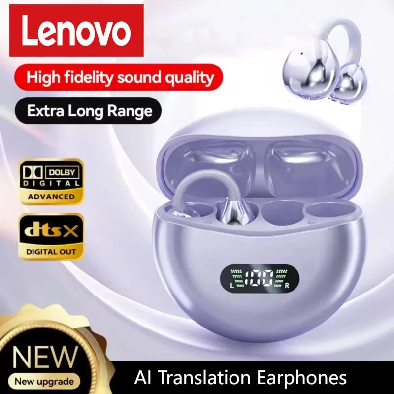 Écouteurs sans fil Lenovo Open Ear Clip Bluetooth 5.4 avec suppression du bruit, microphone et affichage LED pour Xiaomi Huawei - Camara ShoppingÉcouteurs sans fil Lenovo Open Ear Clip Bluetooth 5.4 avec suppression du bruit, microphone et affichage LED pour Xiaomi Huawei