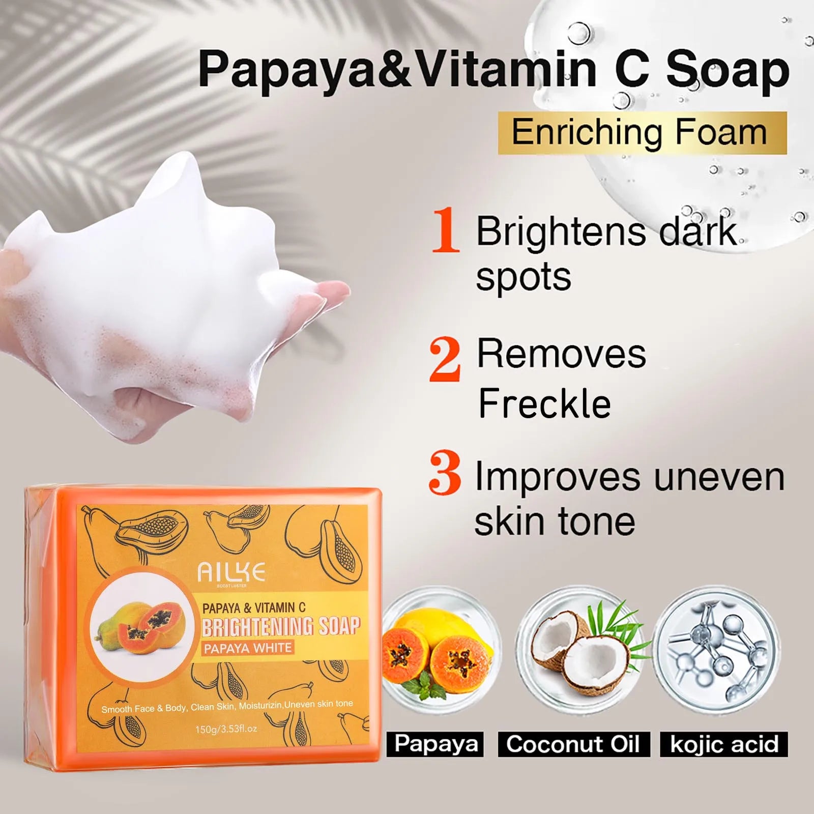 AILKE Savon fait main blanchissant la peau - Savon papaye biologique pour taches noires, taches propres, améliore la peau terne, le visage, le corps et les mains Camara Shopping AILKE Savon fait main blanchissant la peau - Savon papaye biologique pour taches noires, taches propres, améliore la peau terne, le visage, le corps et les mains