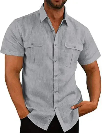 Chemises en lin pour hommes, vente chaude, chemises à manches courtes pour hommes, couleur unie, col confortable, style décontracté, style plage, grande taille, chemises pour hommes M-4XL Camara Shopping Chemises en lin pour hommes, vente chaude, chemises à manches courtes pour hommes, couleur unie, col confortable, style décontracté, style plage, grande taille, chemises pour hommes M-4XL