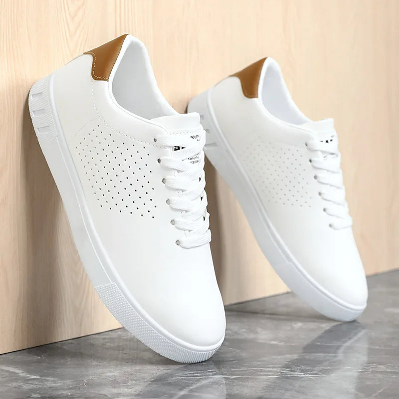 Baskets classiques blanches pour hommes, chaussures décontractées en cuir à lacets, respirantes, perforées, légères, pour la marche Camara Shopping Baskets classiques blanches pour hommes, chaussures décontractées en cuir à lacets, respirantes, perforées, légères, pour la marche
