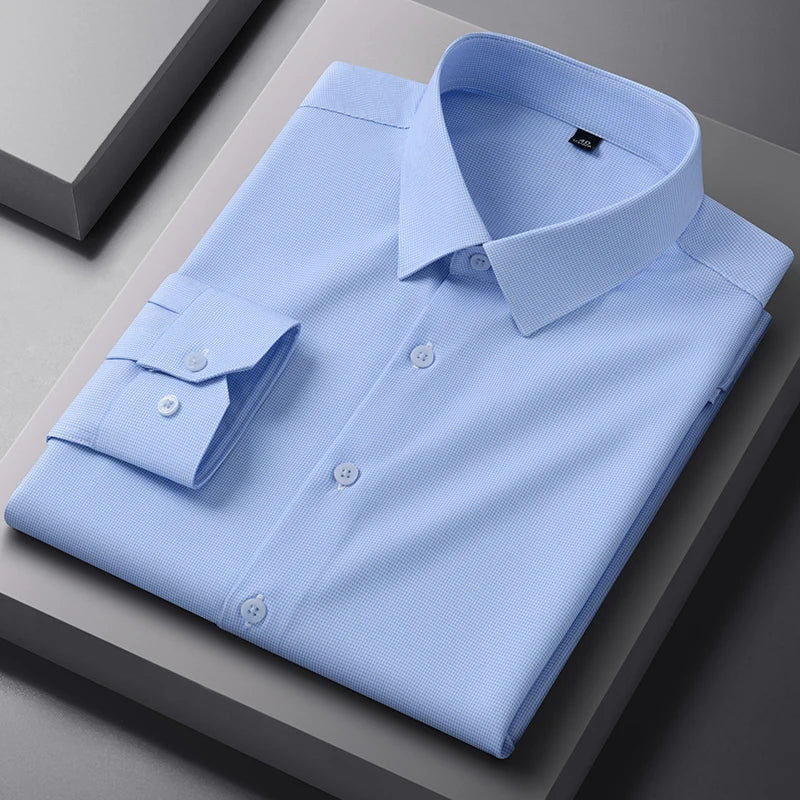 Chemises Anti-rides à rayures à carreaux pour hommes, manches longues, fines, sans repassage, lisses, vêtements quotidiens pour hommes sociaux, nouvelle collection automne printemps Camara Shopping Chemises Anti-rides à rayures à carreaux pour hommes, manches longues, fines, sans repassage, lisses, vêtements quotidiens pour hommes sociaux, nouvelle collection automne printemps