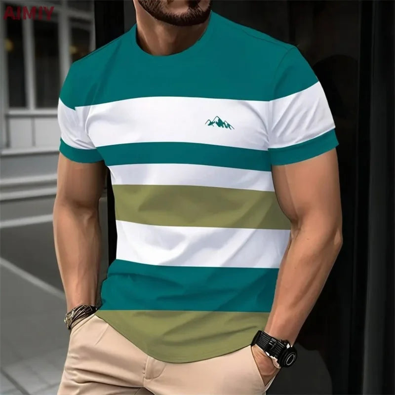 Summer Short Sleeve Match Color T Shirt For Men Fashion Round Neck Oversized Striped Tshirts Clothes Men's Outdoor Tee Shirt Camara Shopping Summer Short Sleeve Match Color T Shirt For Men Fashion Round Neck Oversized Striped Tshirts Clothes Men's Outdoor Tee Shirt
