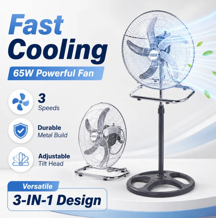 Ventilateur sur pied haute vitesse, 3 vitesses réglables, hauteur réglable, métal, 5 pales, puissant, circulation d'air, ventilateur électrique de sol pour maison et atelier Camara Shopping Ventilateur sur pied haute vitesse, 3 vitesses réglables, hauteur réglable, métal, 5 pales, puissant, circulation d'air, ventilateur électrique de sol pour maison et atelier