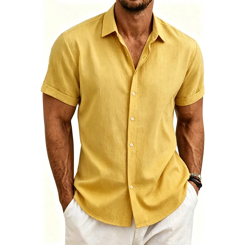 Chemises en coton et lin pour hommes 2026 – Chemises décontractées légères à manches courtes, chemises Henley de plage, T-shirts hawaïens tendance pour hommes Camara Shopping Chemises en coton et lin pour hommes 2026 – Chemises décontractées légères à manches courtes, chemises Henley de plage, T-shirts hawaïens tendance pour hommes