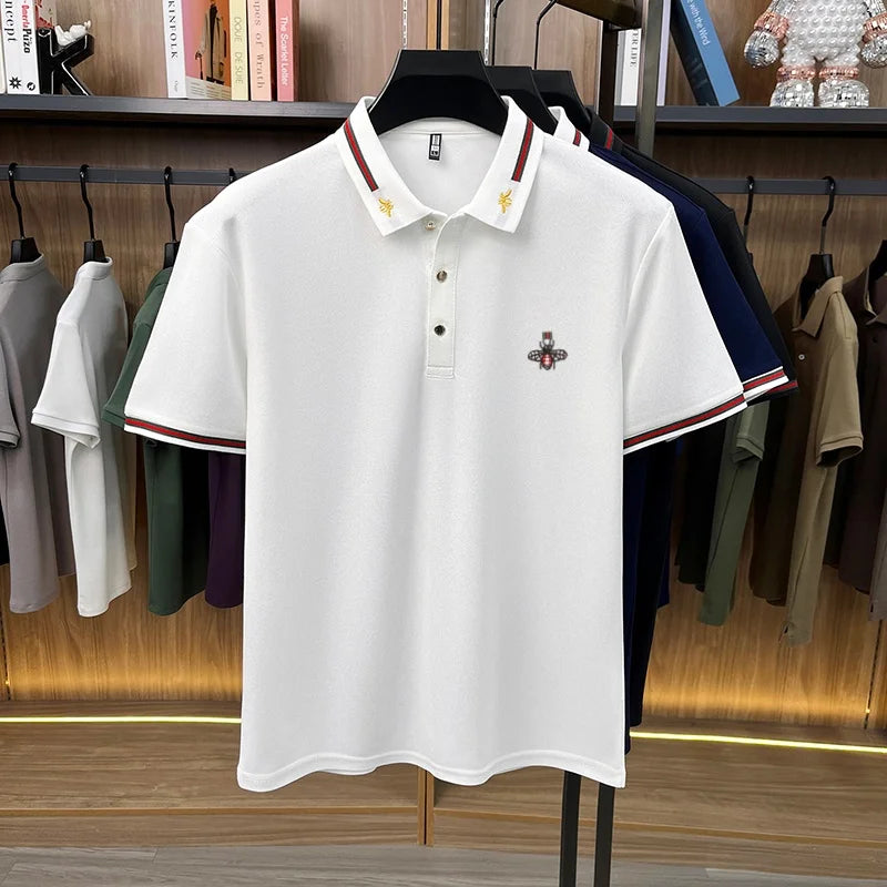Designer marque de luxe à manches courtes polo shirt hommes été mode petite abeille broderie affaires Casual confortable respirant revers t - shirt Camara Shopping Designer marque de luxe à manches courtes polo shirt hommes été mode petite abeille broderie affaires Casual confortable respirant revers t - shirt