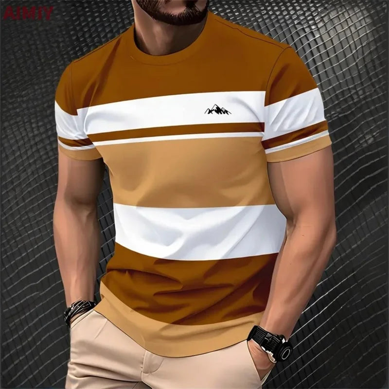 Summer Short Sleeve Match Color T Shirt For Men Fashion Round Neck Oversized Striped Tshirts Clothes Men's Outdoor Tee Shirt Camara Shopping Summer Short Sleeve Match Color T Shirt For Men Fashion Round Neck Oversized Striped Tshirts Clothes Men's Outdoor Tee Shirt