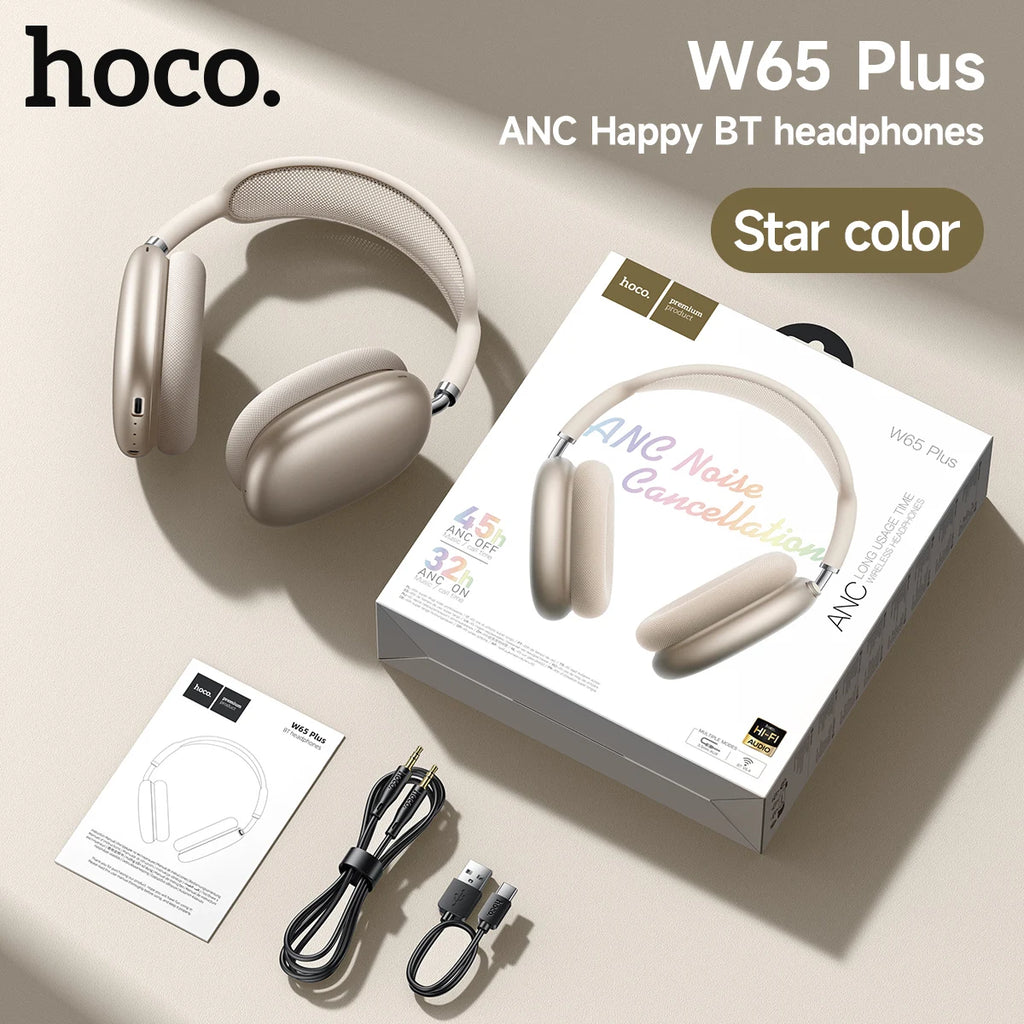 Casque Bluetooth HOCO W65 Plus ANC à réduction de bruit, circum-auriculaire, sans fil, grand écouteur, son Hi-Fi, casque sport avec bouton Camara Shopping Casque Bluetooth HOCO W65 Plus ANC à réduction de bruit, circum-auriculaire, sans fil, grand écouteur, son Hi-Fi, casque sport avec bouton