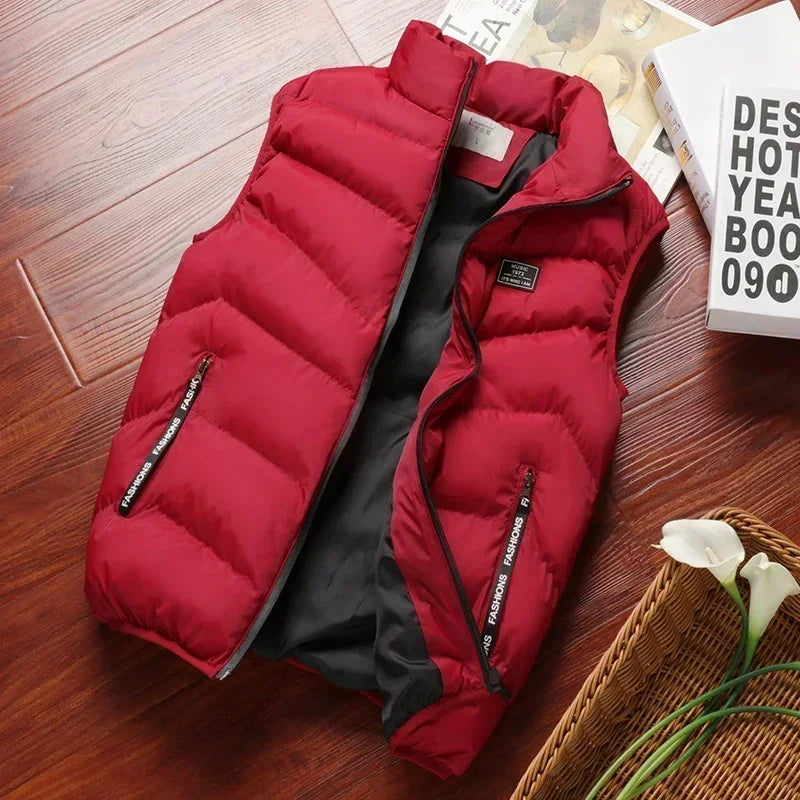 Veste chaude d'hiver pour hommes, gilet sans manches avec fermeture éclair, couleur unie, gilets décontractés, rembourré en coton, col montant épais, vêtements d'extérieur Camara Shopping Veste chaude d'hiver pour hommes, gilet sans manches avec fermeture éclair, couleur unie, gilets décontractés, rembourré en coton, col montant épais, vêtements d'extérieur