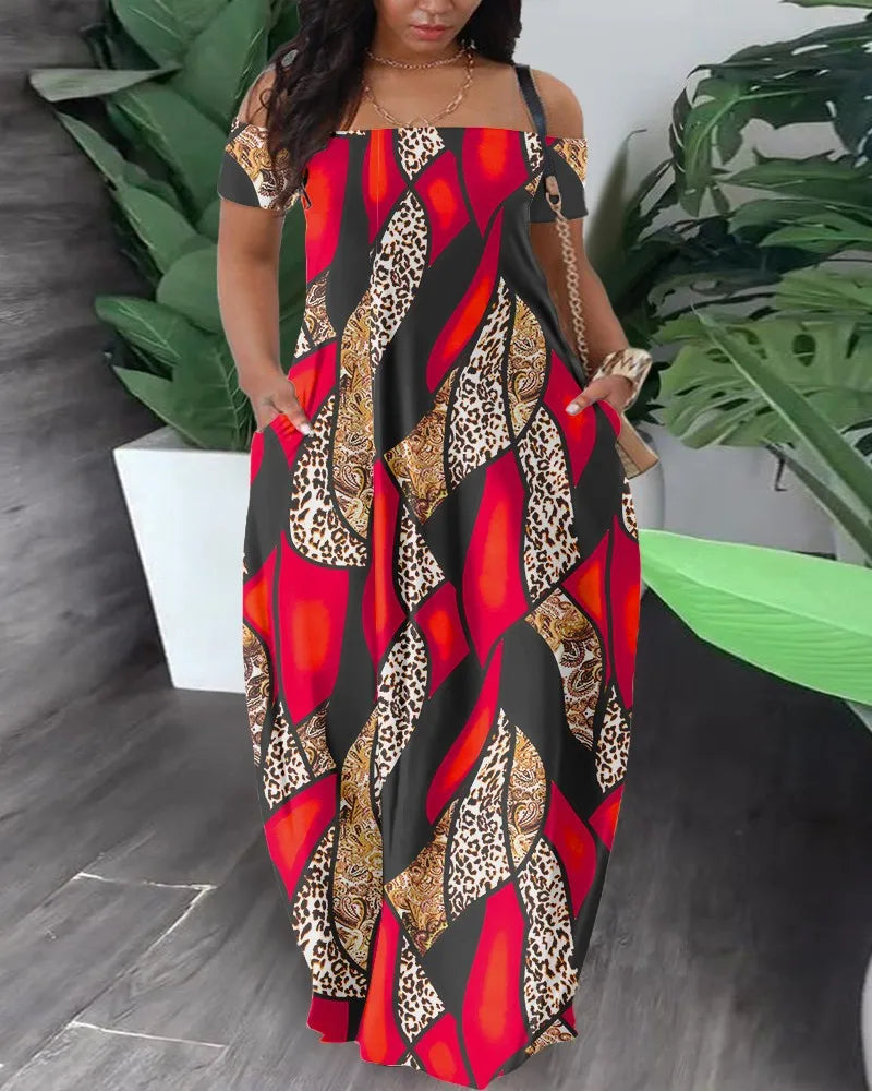 Robe longue en Polyester imprimé pour femmes africaines, Sexy, mode, manches courtes, Maxi, été, 2023 Camara Shopping Robe longue en Polyester imprimé pour femmes africaines, Sexy, mode, manches courtes, Maxi, été, 2023