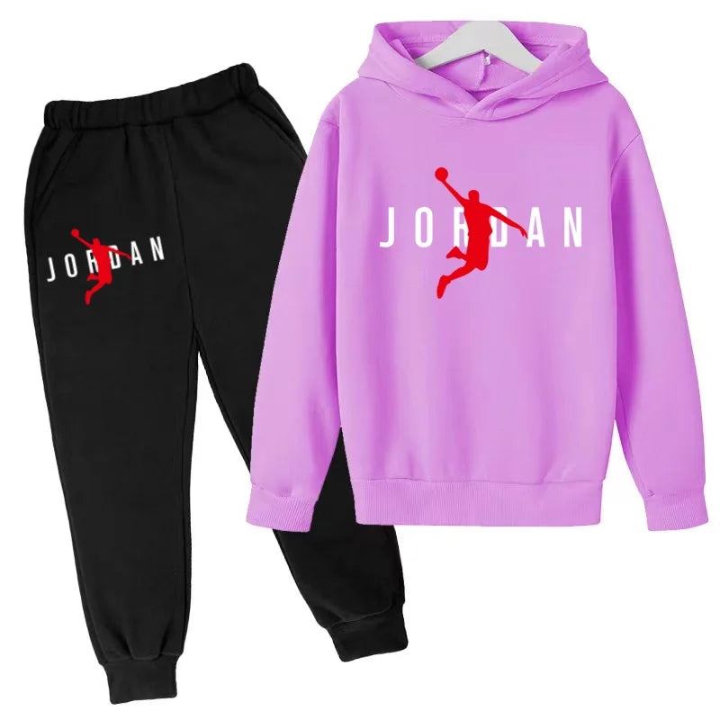 Nouvel ensemble de sport de marque à la mode pour enfants : sweat à capuche et pantalon (3-12 ans) - Motif lettres de basketball